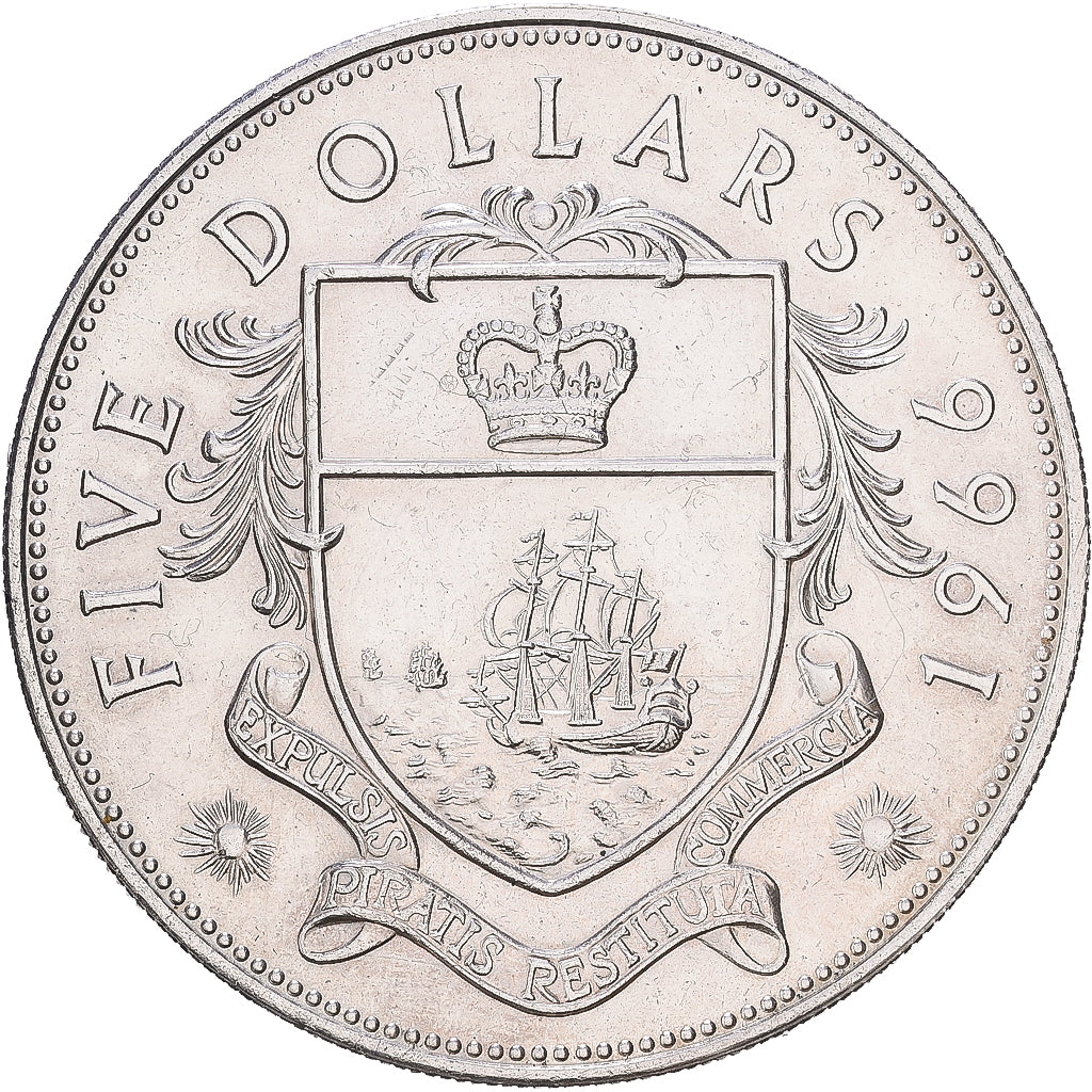 Bahamas, Elizabeth II, 5 Dollars, 1966, Plata, EBC, KM:10
