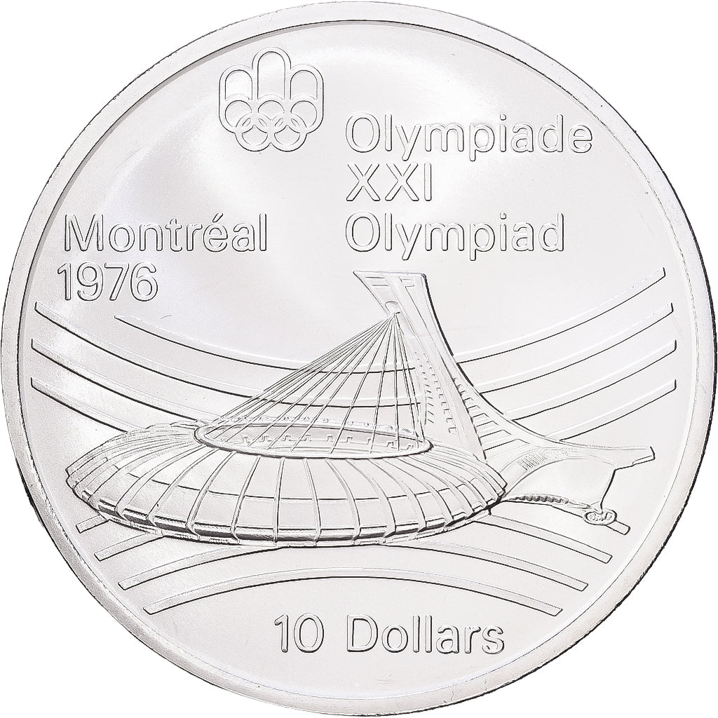 Canada, 10 Dollars, Olympic Games - Olympic Stadium, 1976, Silver, MS(64)