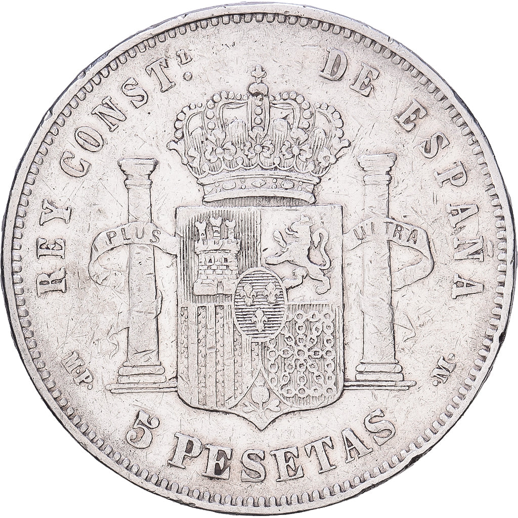Spagna, Alfonso XIII, 5 Pesetas, 1888, Madrid, Argento, MB, KM:689