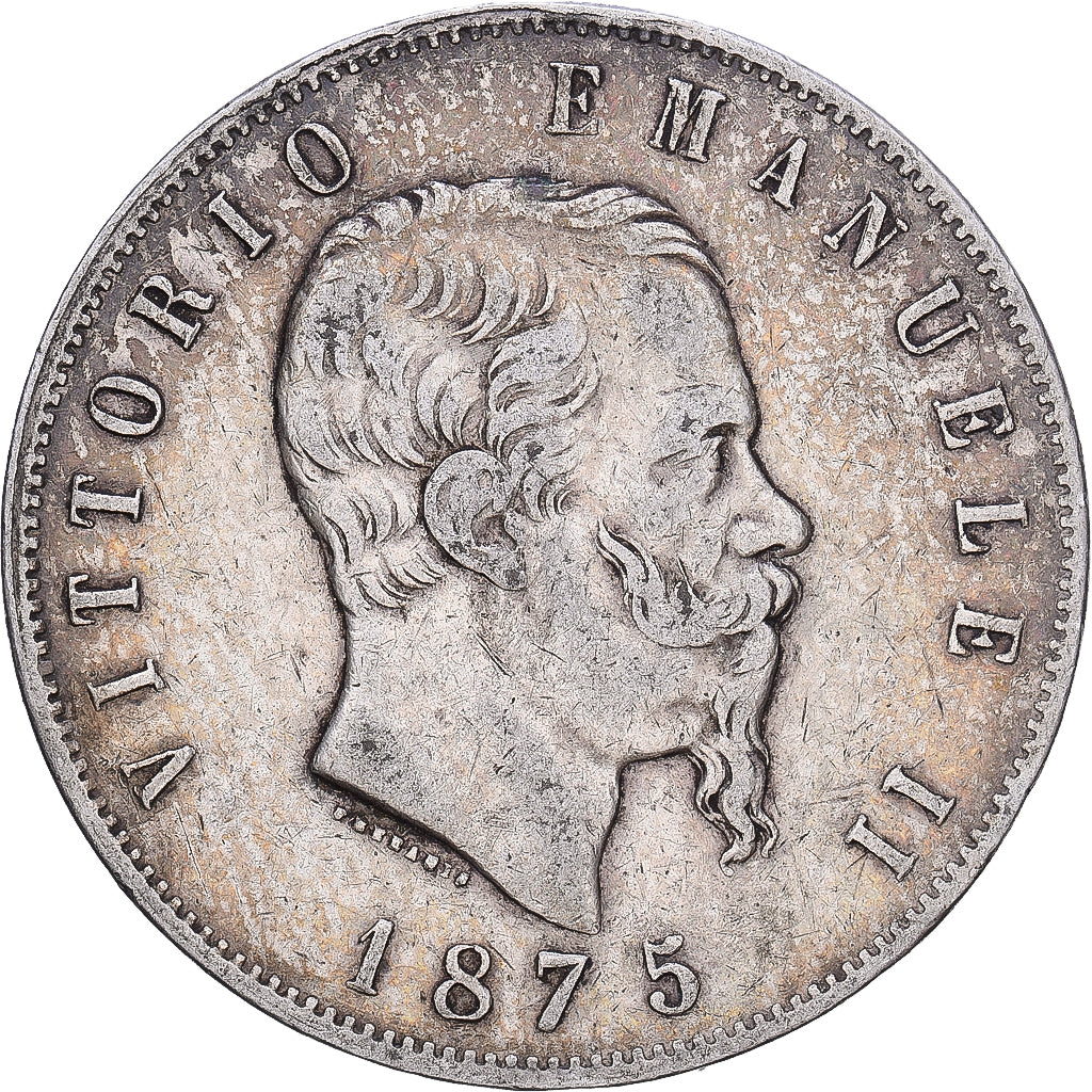 Itália, Vittorio Emanuele II, 5 Lire, 1875, Milan, Prata, EF(40-45), KM:8.3