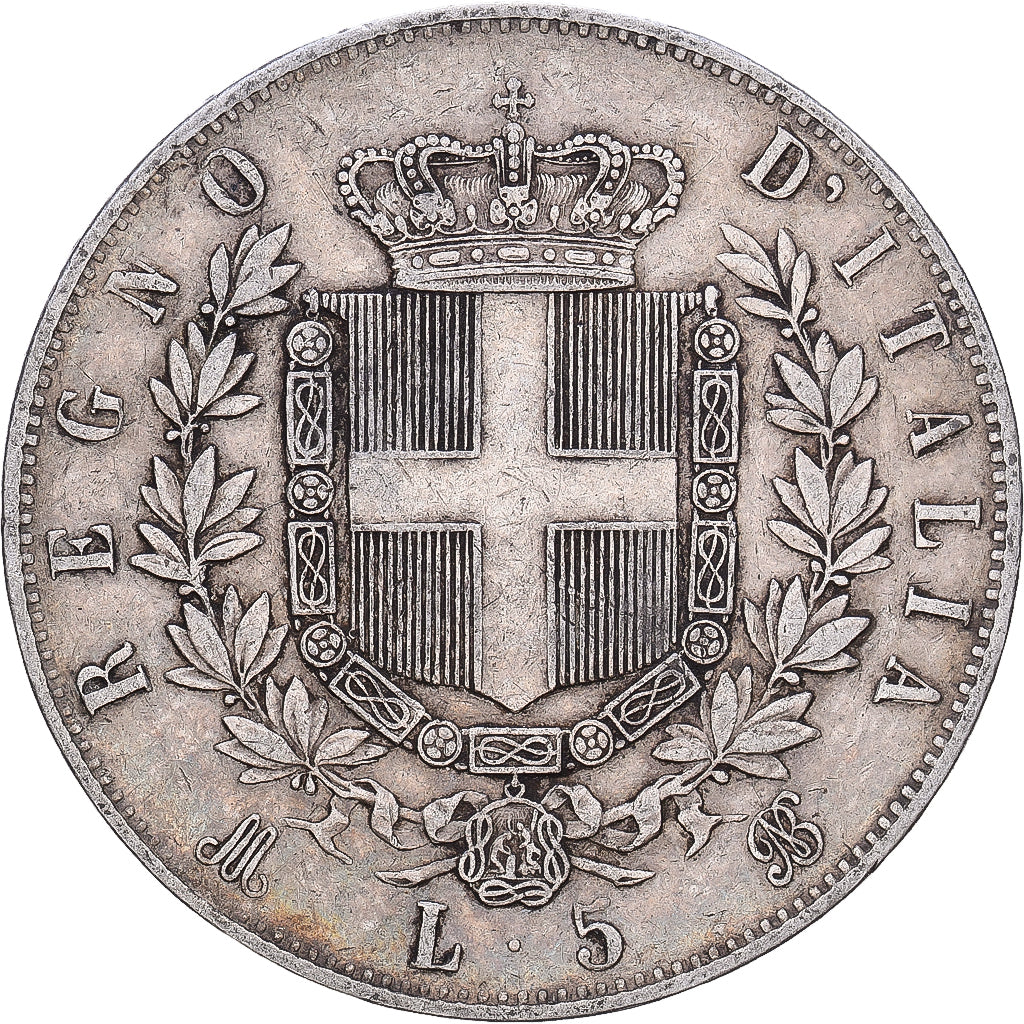 Itália, Vittorio Emanuele II, 5 Lire, 1875, Milan, Prata, EF(40-45), KM:8.3
