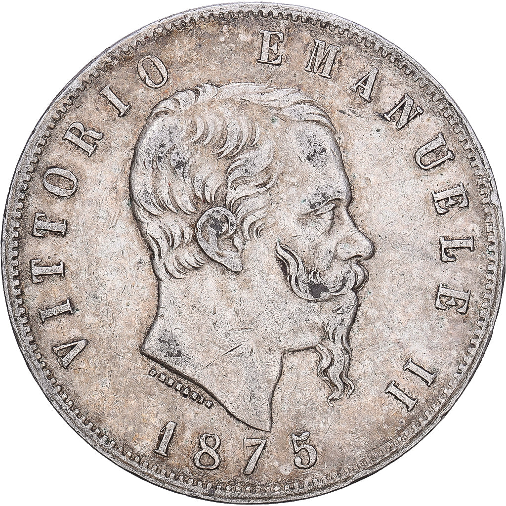 Itália, Vittorio Emanuele II, 5 Lire, 1875, Milan, Prata, EF(40-45), KM:8.3