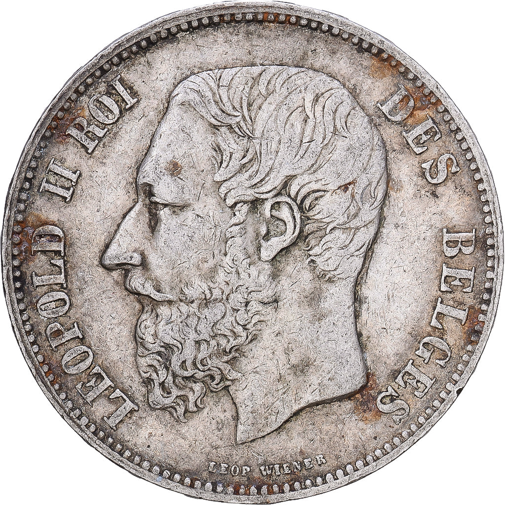 Belgia, Leopold II, 5 Francs, 5 Frank, 1868, Brussels, Srebro, EF(40-45), KM:24