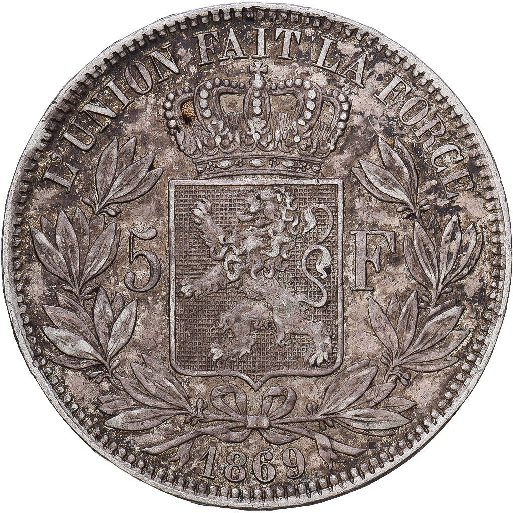 Bélgica, Leopold II, 5 Francs, 5 Frank, 1869, Prata, VF(30-35), KM:24