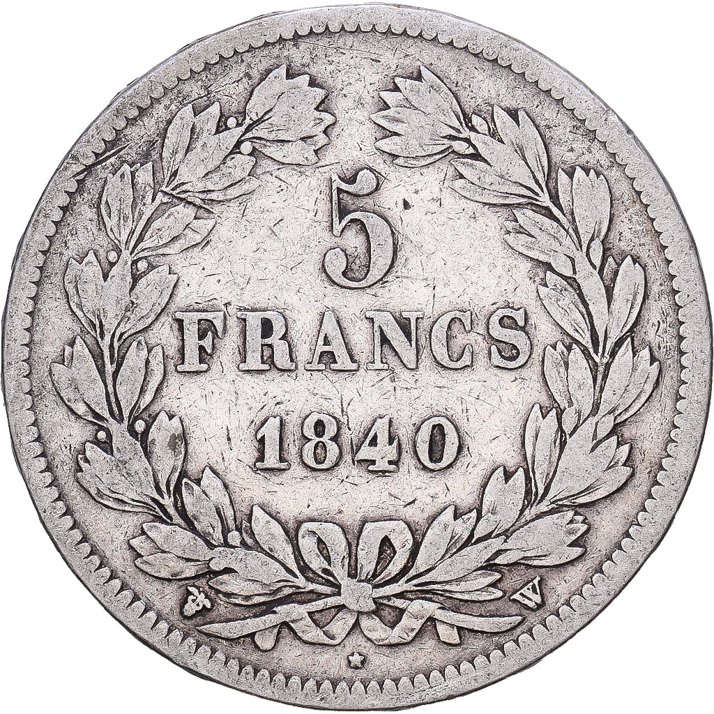 Moneta, Francia, Louis-Philippe, 5 Francs, 1840, Lille, MB+, Argento, KM:749.13