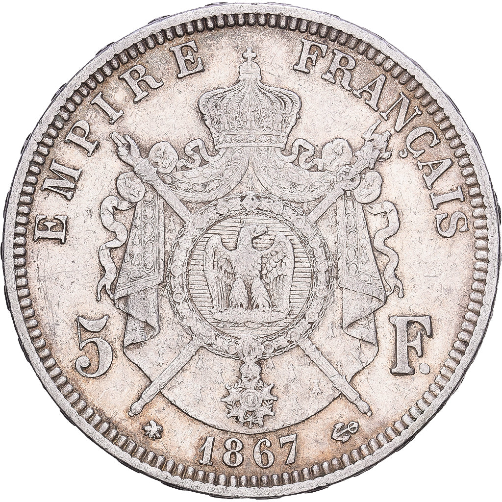 France, Napoléon III, 5 Francs, 1867, Paris, Argent, TTB, Gadoury:739, KM:799.1