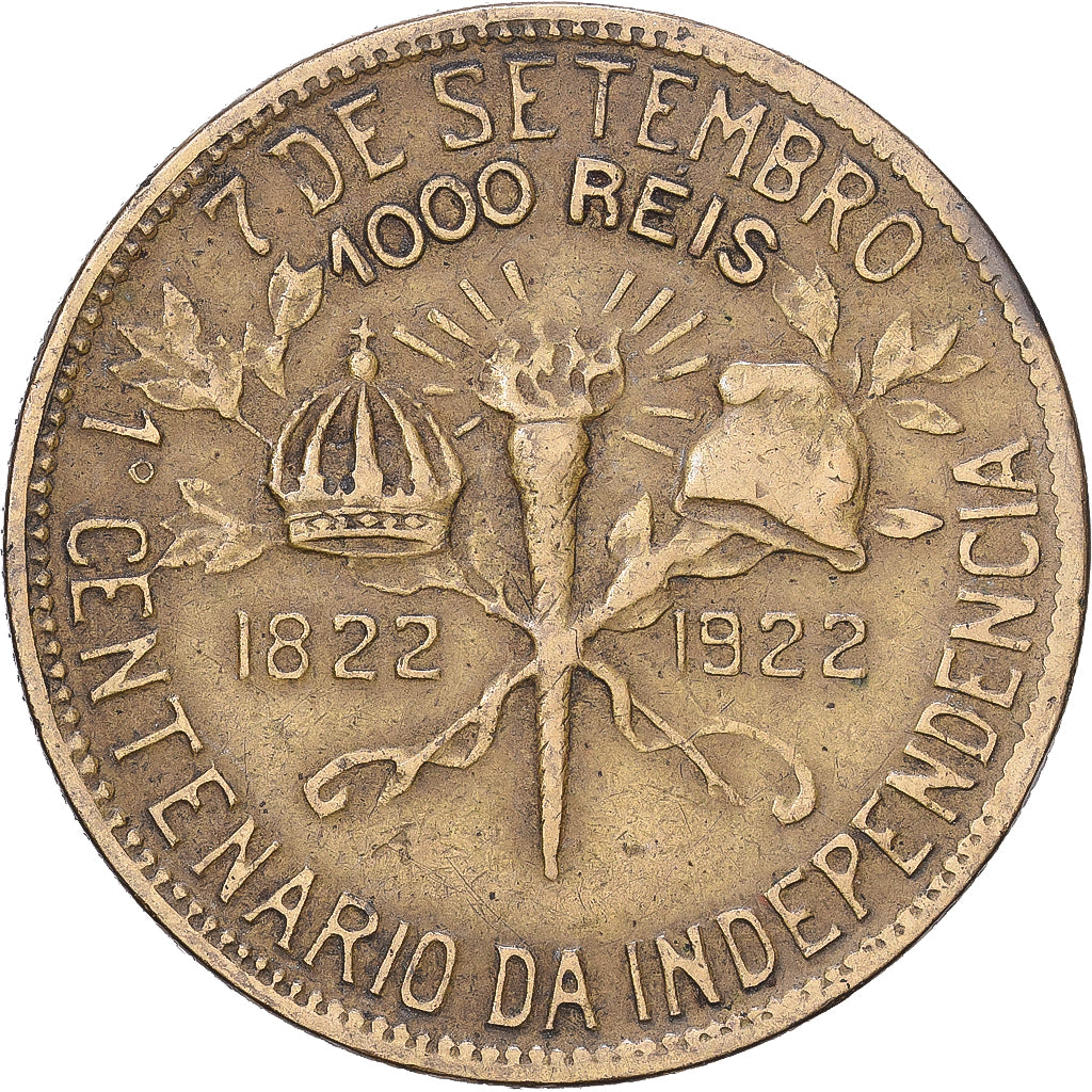 Brasil, 1000 Reis, 1922, Alumínio-Bronze, VF(30-35), KM:522.1
