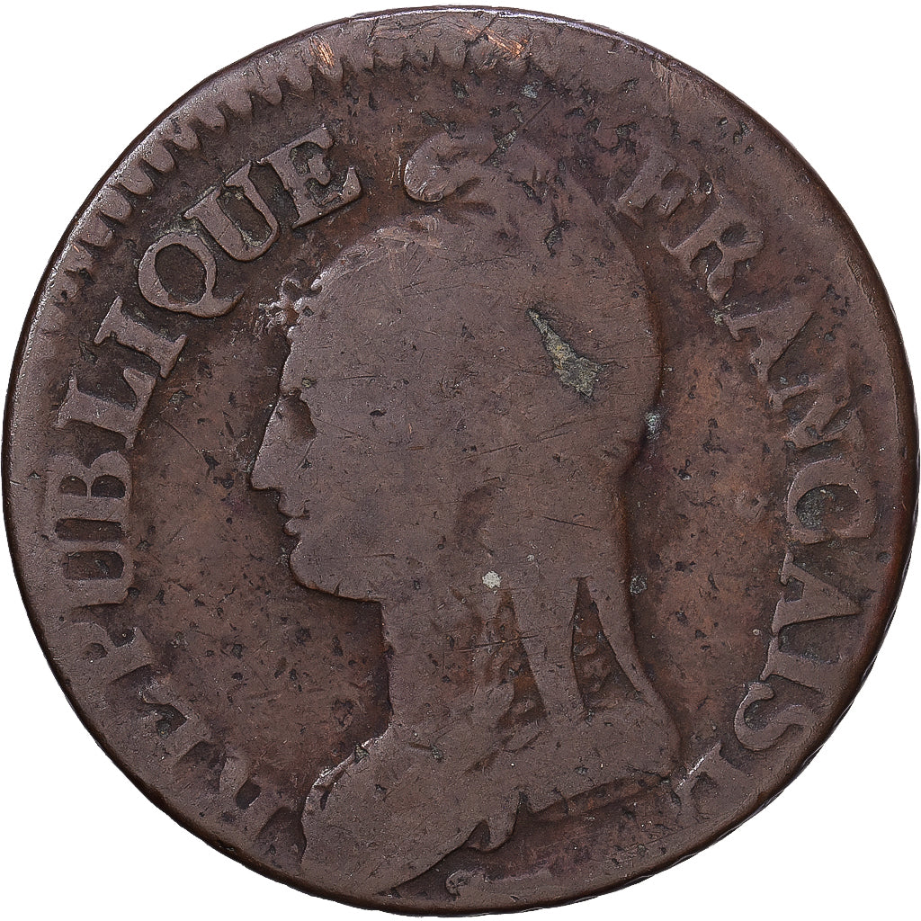 France, 5 Centimes, Dupré, AN 8, Strasbourg, Cuivre, B+, Gadoury:126a