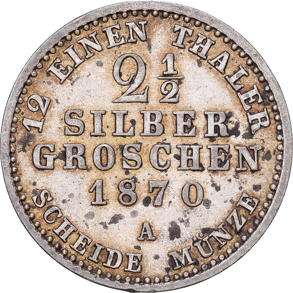 German States, PRUSSIA, Wilhelm I, 2-1/2 Silber Groschen, 1870, Berlin, Silver