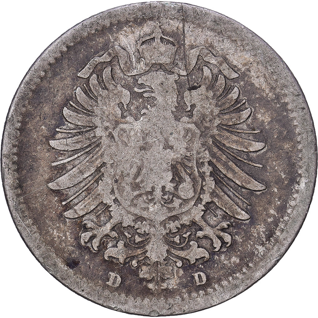 German Empire, Wilhelm I, 20 Pfennig, 1875, Munich, Silber, S, KM:5