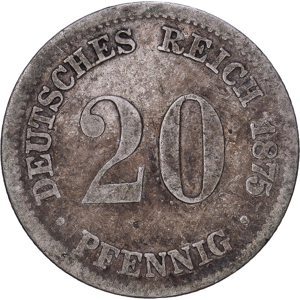 German Empire, Wilhelm I, 20 Pfennig, 1875, Munich, Silber, S, KM:5