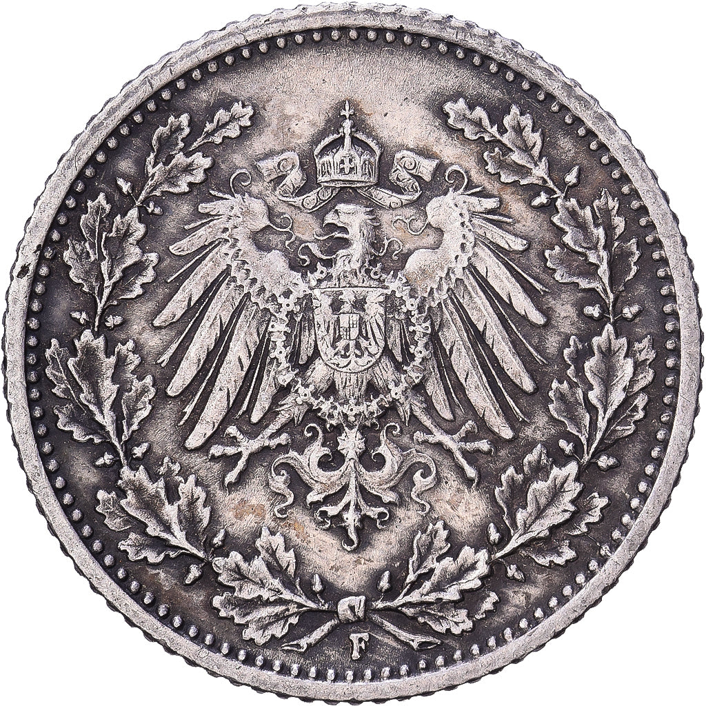 ALEMANIA - IMPERIO, 1/2 Mark, 1907, Stuttgart, Plata, EBC, KM:17