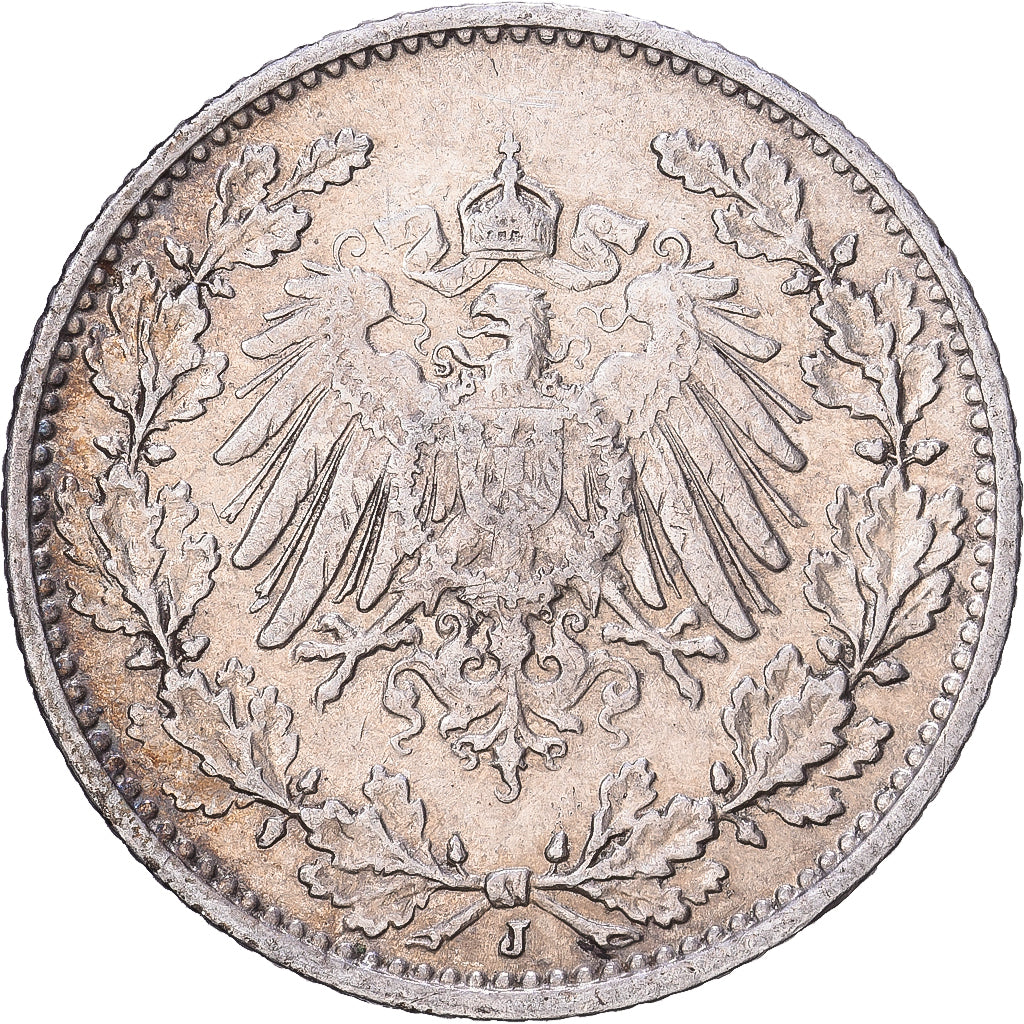 ALEMANIA - IMPERIO, 1/2 Mark, 1913, Hambourg, Plata, MBC, KM:17