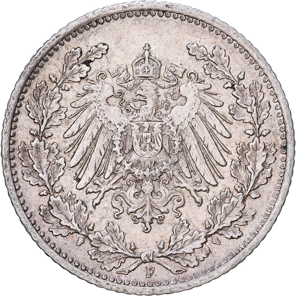 Empire allemand, 1/2 Mark, 1915, Stuttgart, Argent, TTB+, KM:17