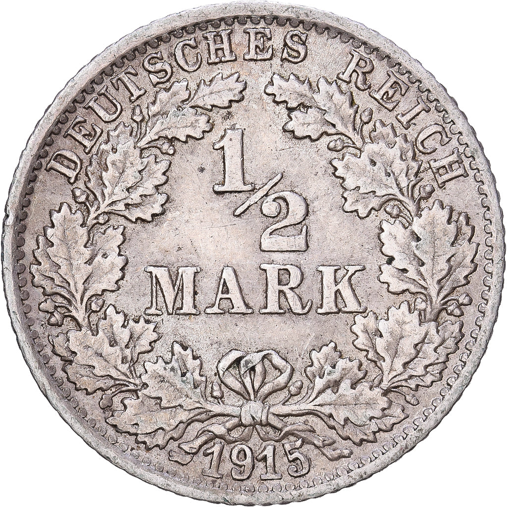 Empire allemand, 1/2 Mark, 1915, Stuttgart, Argent, TTB+, KM:17