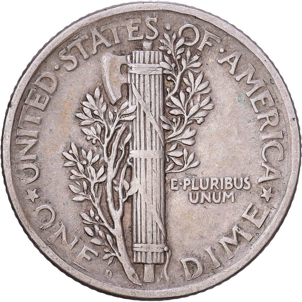 États-Unis, Dime, Mercury, 1918, Denver, Argent, TB+, KM:140