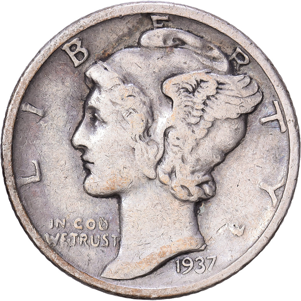 United States, Dime, Mercury Dime, 1937, U.S. Mint, Silver, VF(30-35), KM:140