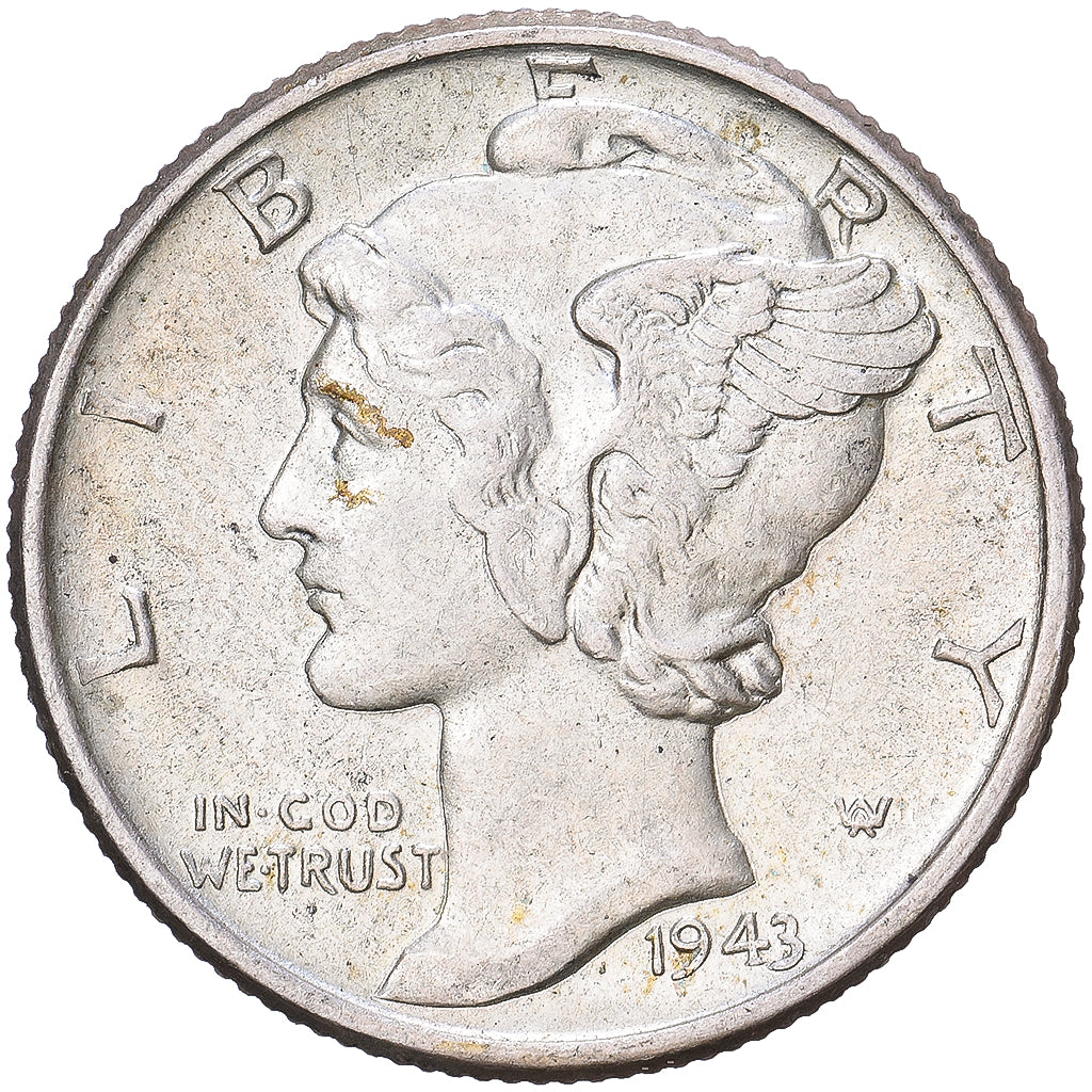 États-Unis, Dime, Mercury Dime, 1943, Philadelphie, Argent, TTB+, KM:140