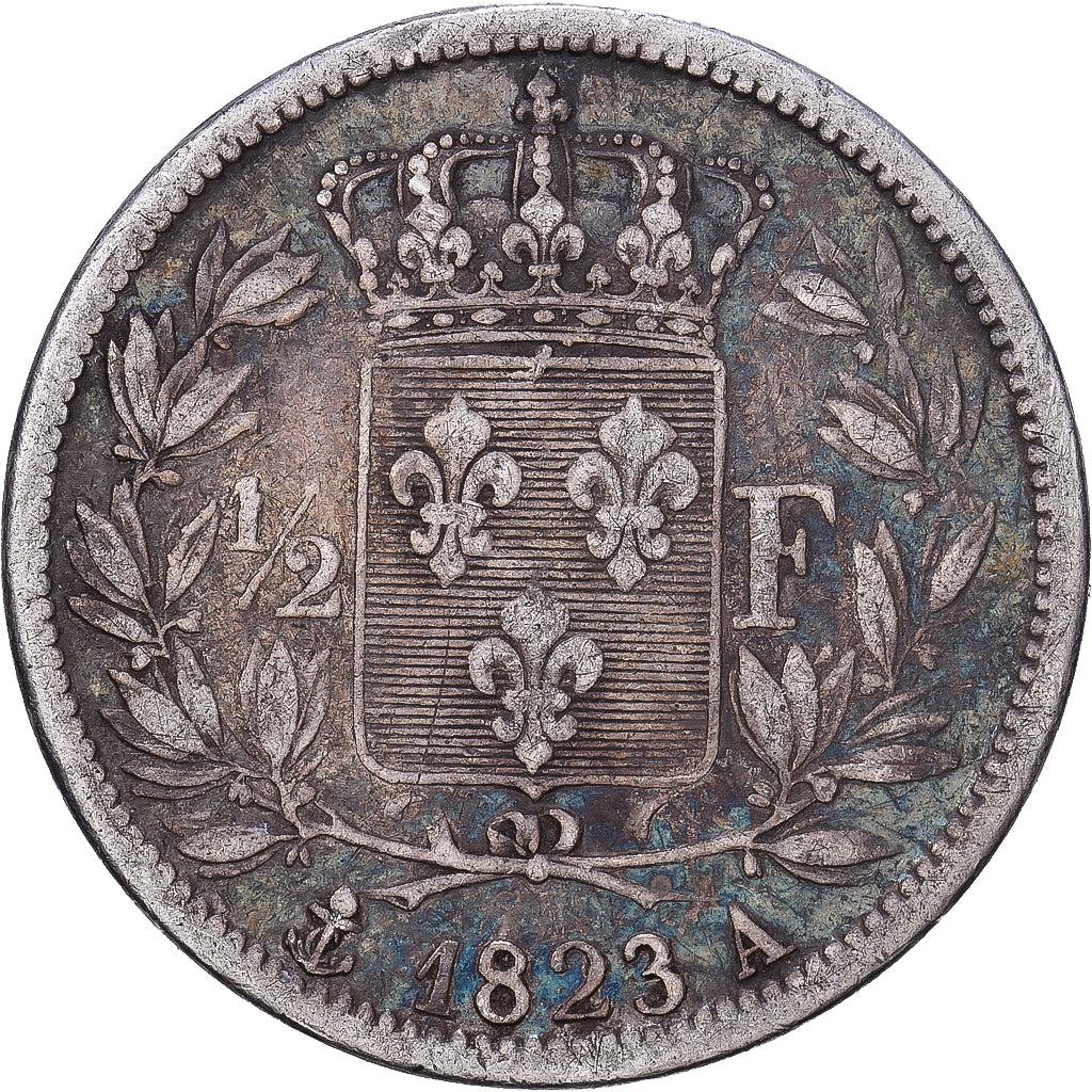 France, Louis XVIII, 1/2 Franc, 1823, Paris, Argent, TB+, Gadoury:401, KM:708.1