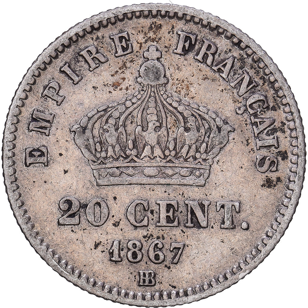 France, Napoleon III, 20 Centimes, 1867, Strasbourg, Silver, VF(30-35), Le