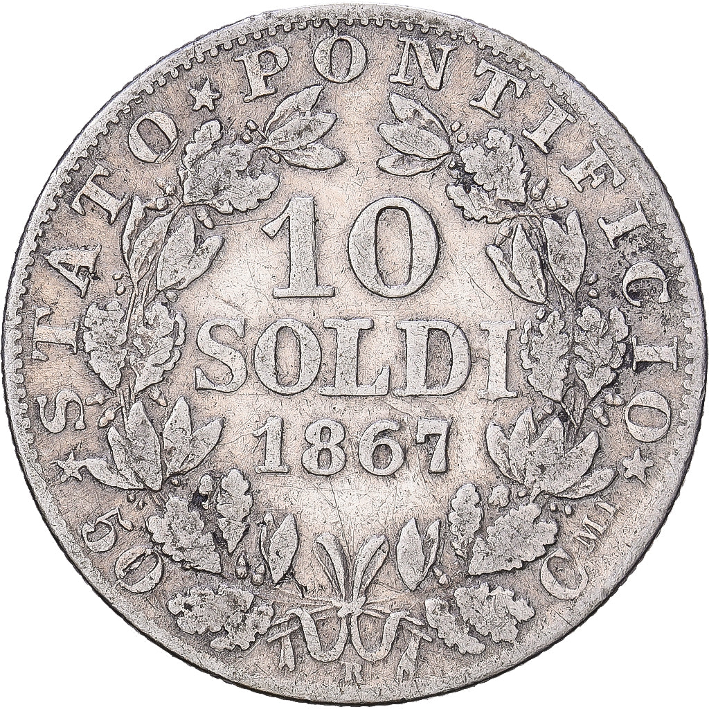 États italiens, PAPAL STATES, Pie IX, 10 Soldi, 50 Centesimi, 1867, Rome