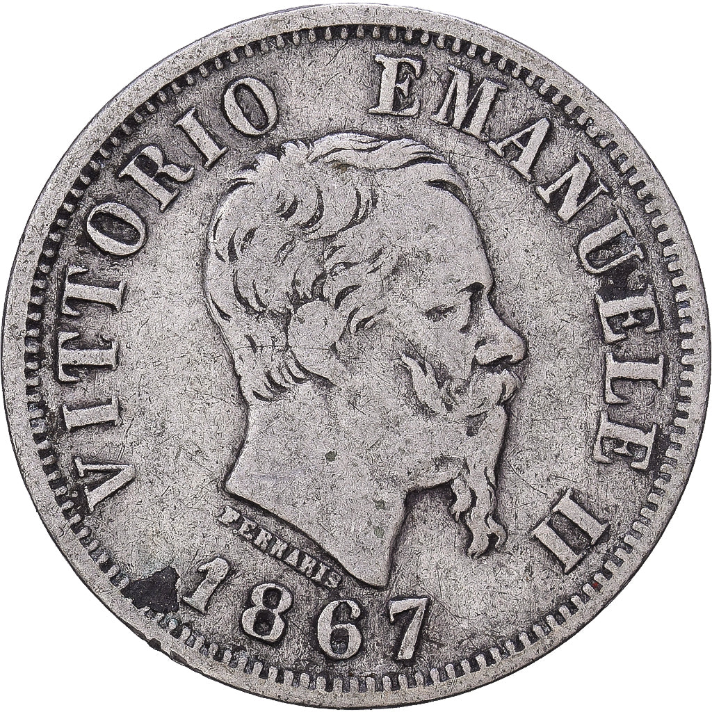 Italie, Victor-Emmanuel II, 50 Centesimi, 1867, Milan, Argent, TB+, KM:14.2