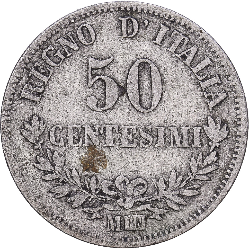 Italie, Victor-Emmanuel II, 50 Centesimi, 1867, Milan, Argent, TB+, KM:14.2