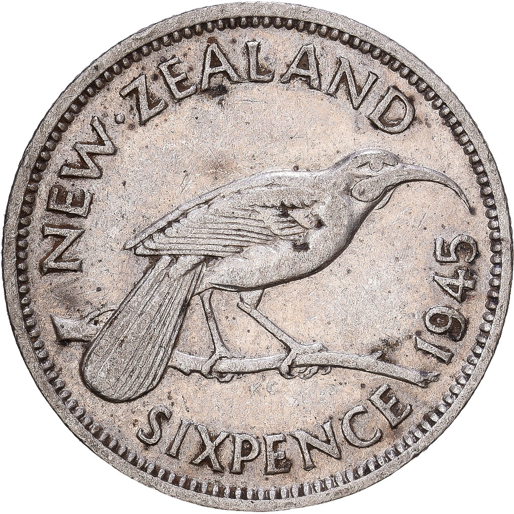 New Zealand, George VI, 6 Pence, 1945, London, Silver, VF(30-35), KM:8