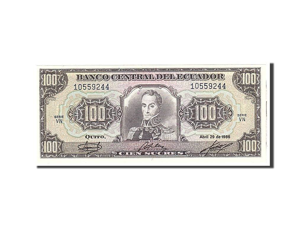 Banknote, Ecuador, 100 Sucres, 1988, 1988-06-08, KM:123Aa, UNC(65-70)