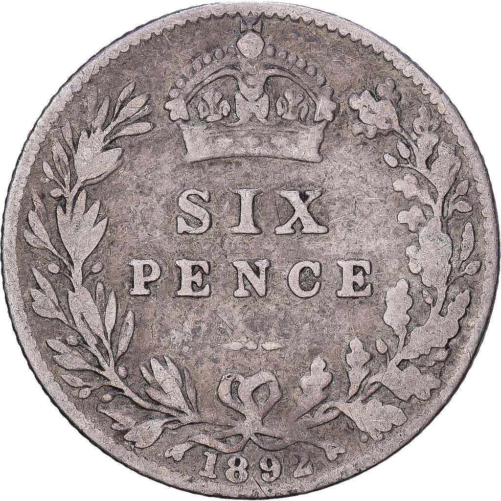 Great Britain, Victoria, 6 Pence, 1892, Silver, F(12-15), KM:760