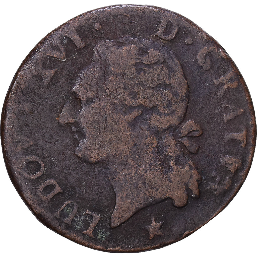 Francja, Louis XVI, 1/2 Sol, 1/2 Sol ou 1/2 sou, 1788, Marseilles, Miedź