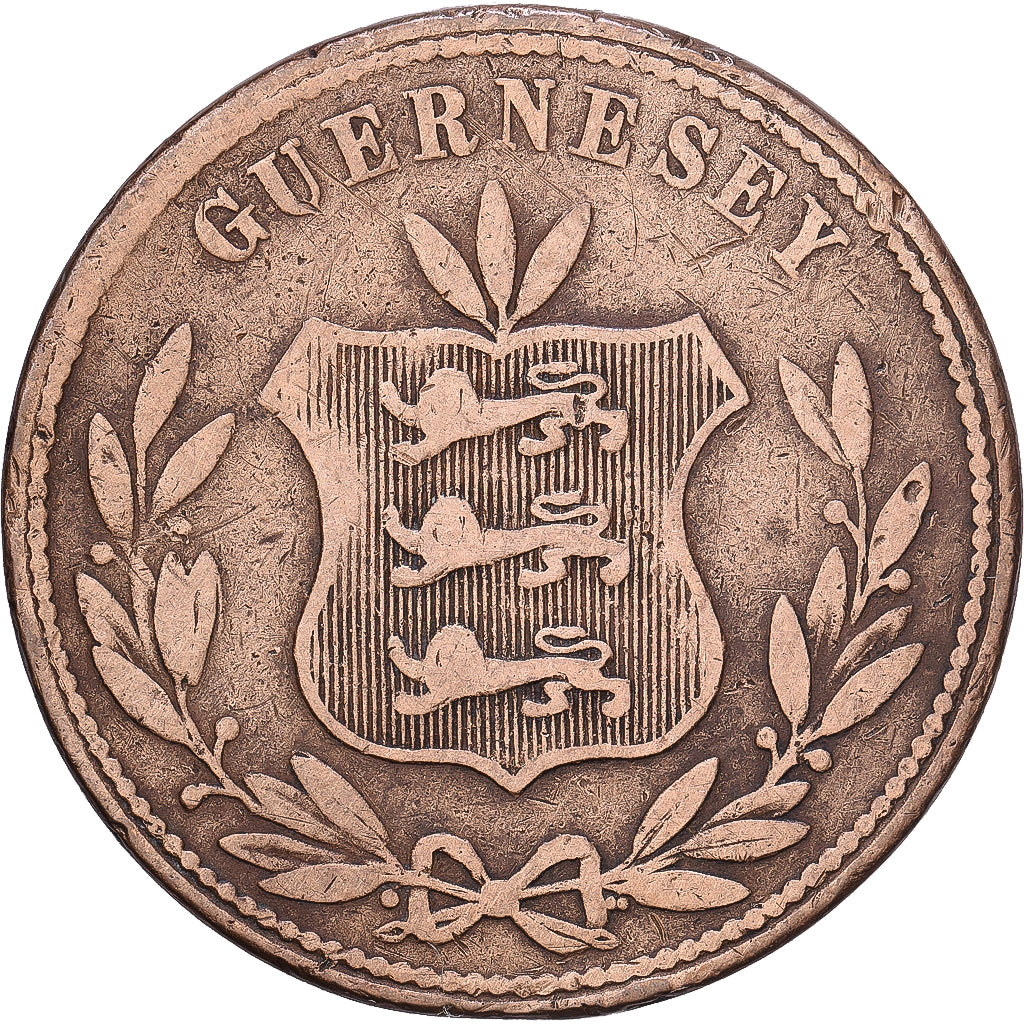 Guernsey, 8 Doubles, 1864, Heaton, Miedź, VF(20-25), KM:7