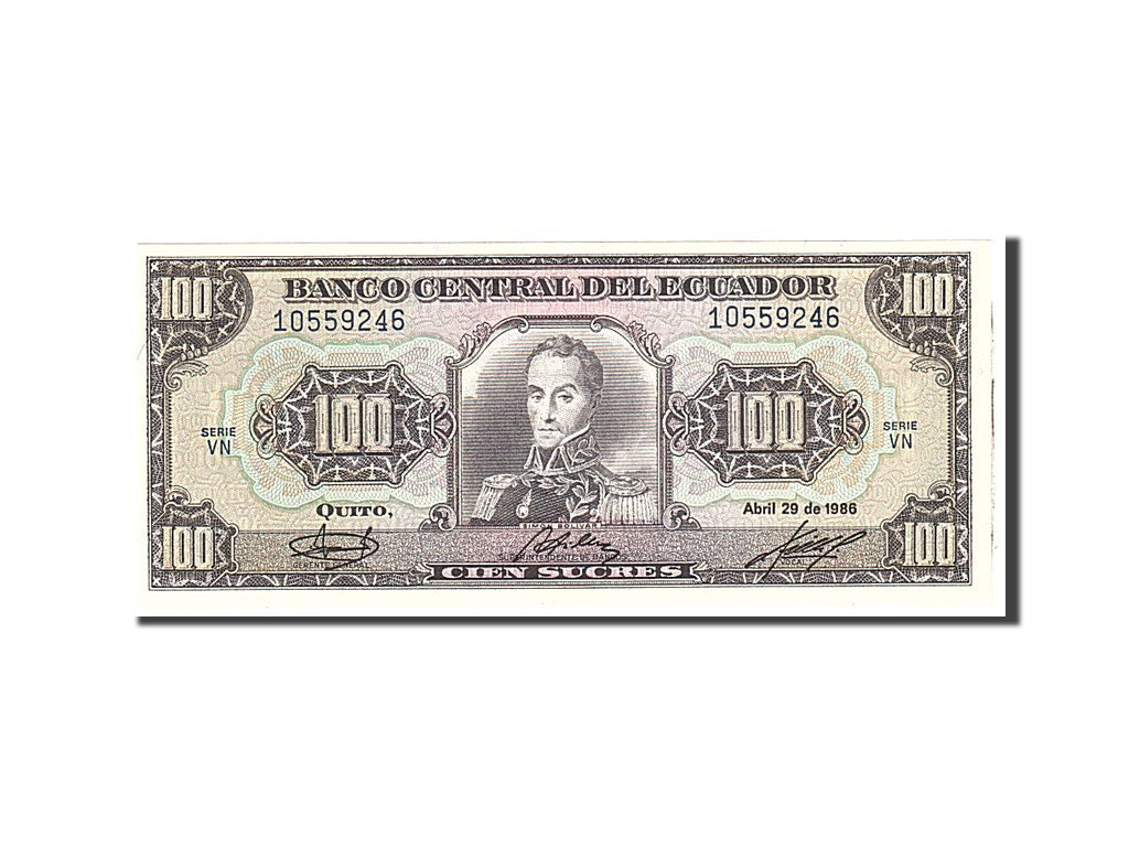 Banknote, Ecuador, 100 Sucres, 1988, 1988-06-08, KM:123Aa, UNC(65-70)