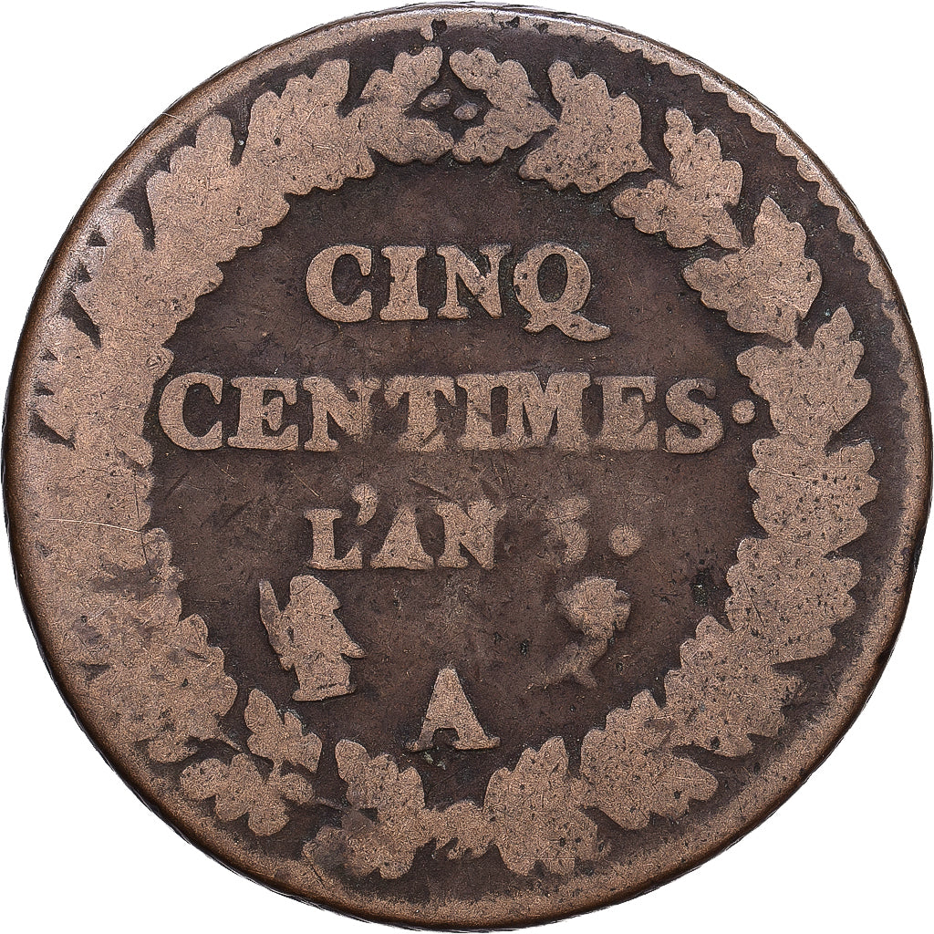 Francja, 5 Centimes, Dupré, AN 5, Paris, Miedź, F(12-15)