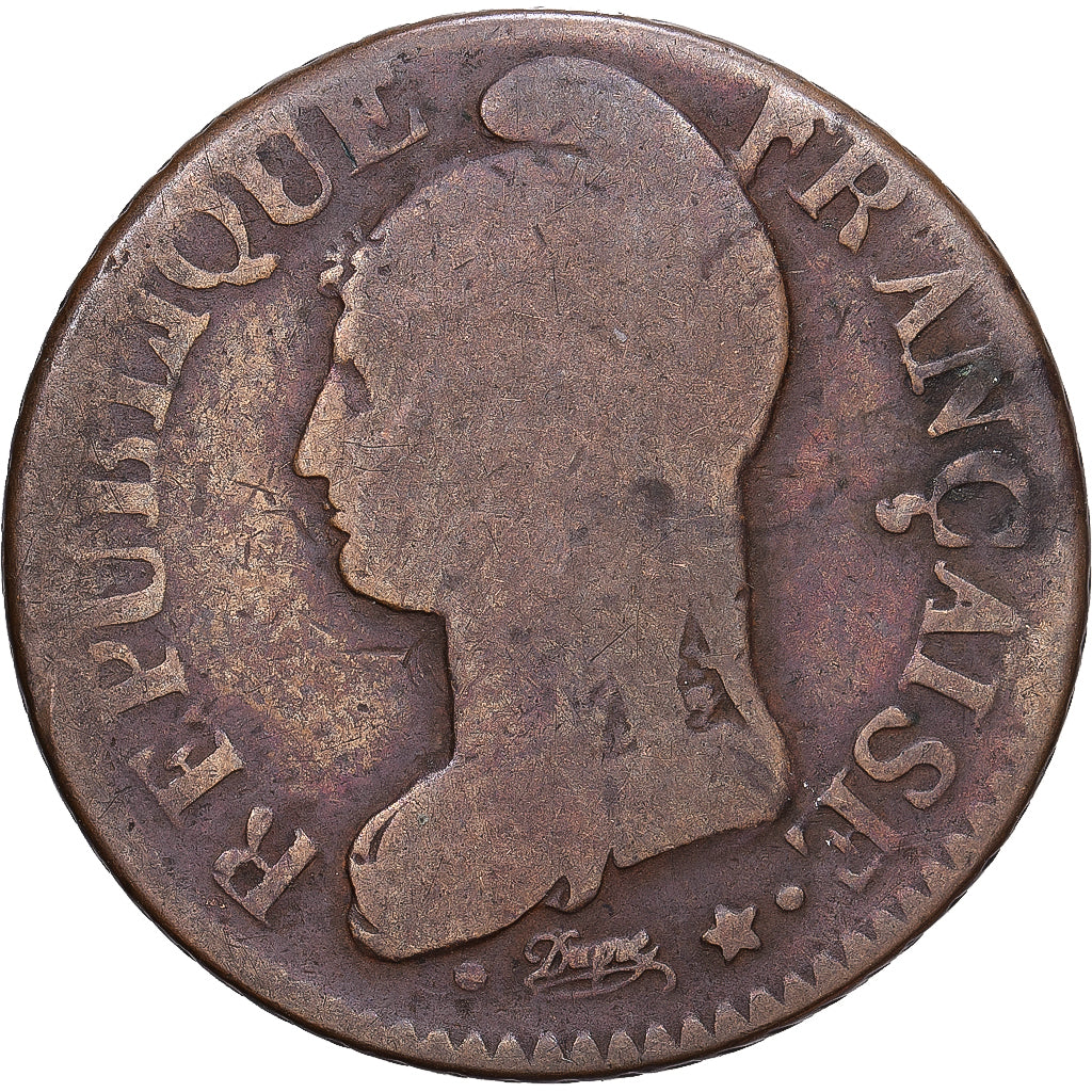 França, 5 Centimes, Dupré, AN 5, Orléans, Cobre, VF(20-25)
