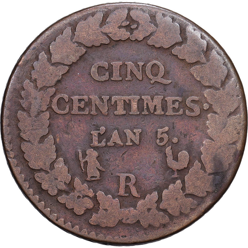 França, 5 Centimes, Dupré, AN 5, Orléans, Cobre, VF(20-25)