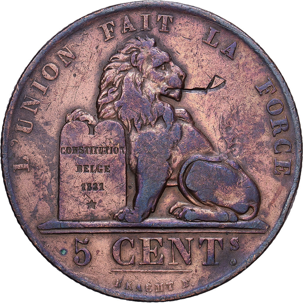 België, Leopold I, 5 Centimes, 1856, Koper, FR, KM:5.1
