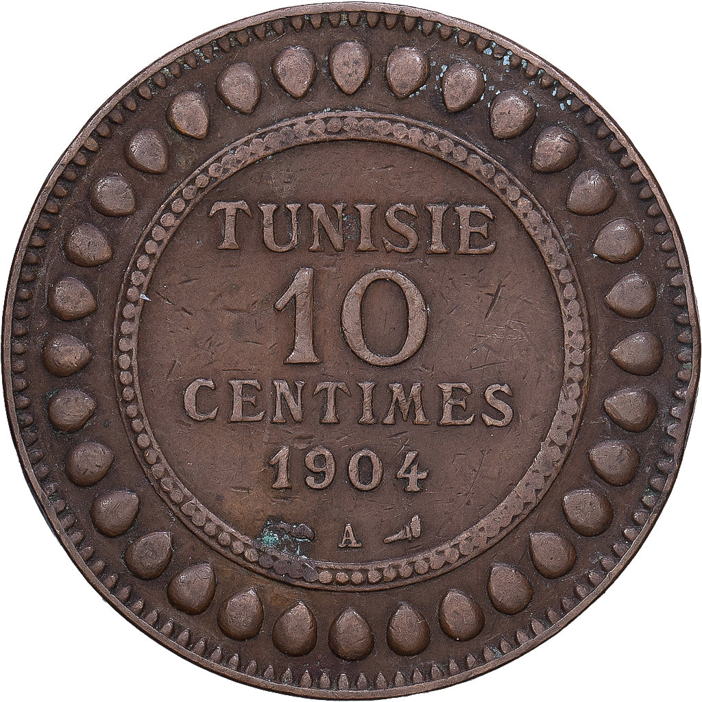Tunesien, Muhammad al-Hadi Bey, 10 Centimes, 1904, Paris, Bronze, S+, KM:229