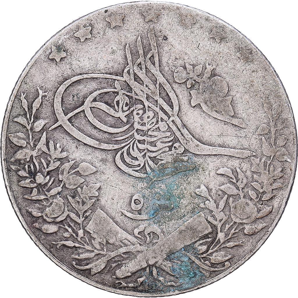 Egypt, Muhammad V, 5 Qirsh, 1911/AH1327/3, Misr, Silver, VF(20-25), KM:308