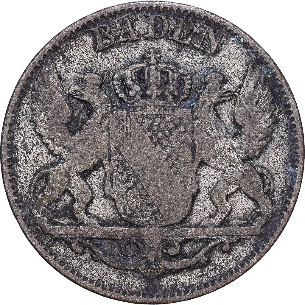 Landy niemieckie, BADEN, Leopold I, 6 Kreuzer, 1840, Srebro, VF(20-25), KM:210