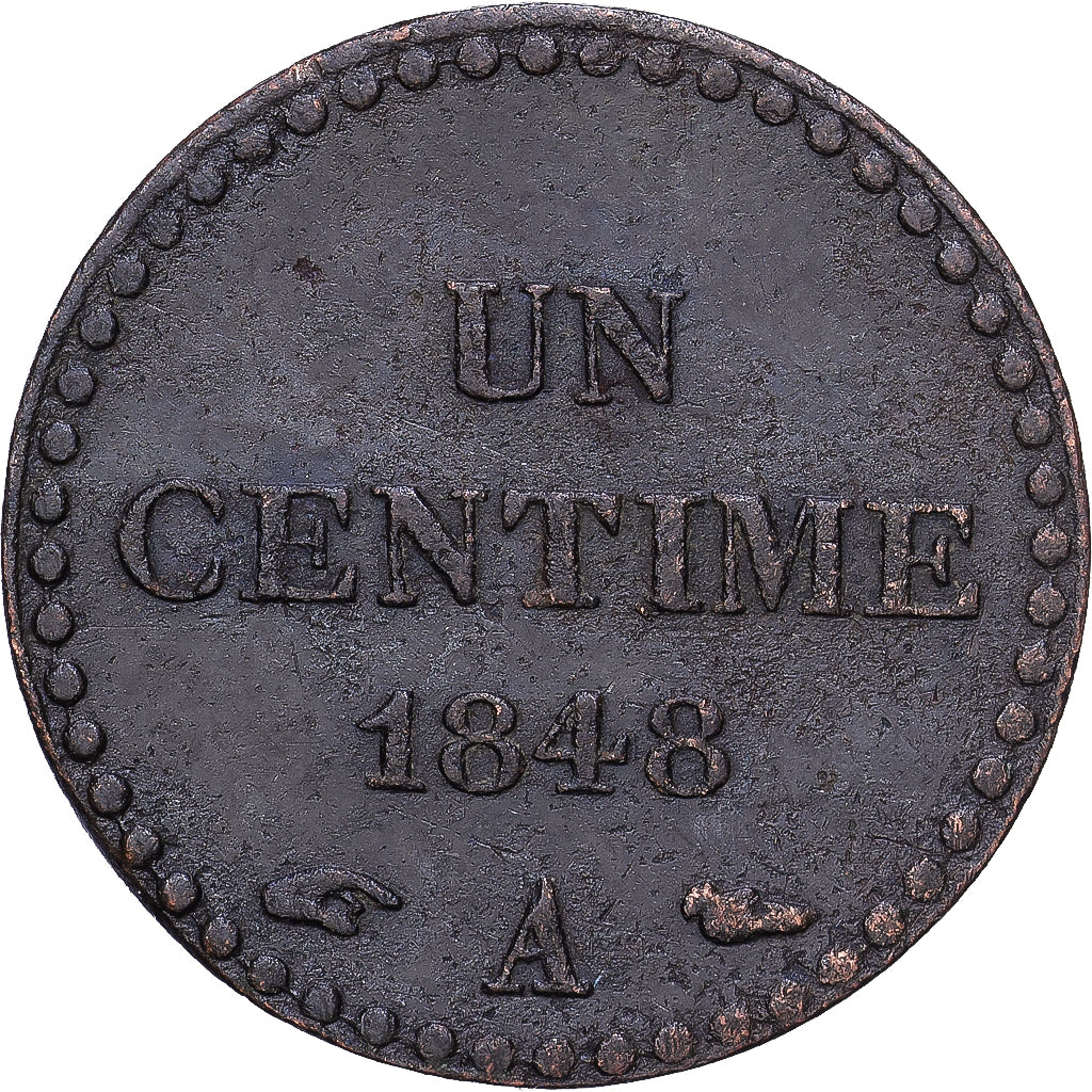 France, Centime, Dupré, 1848, Paris, Bronze, VF(20-25), Gadoury:84, KM:754