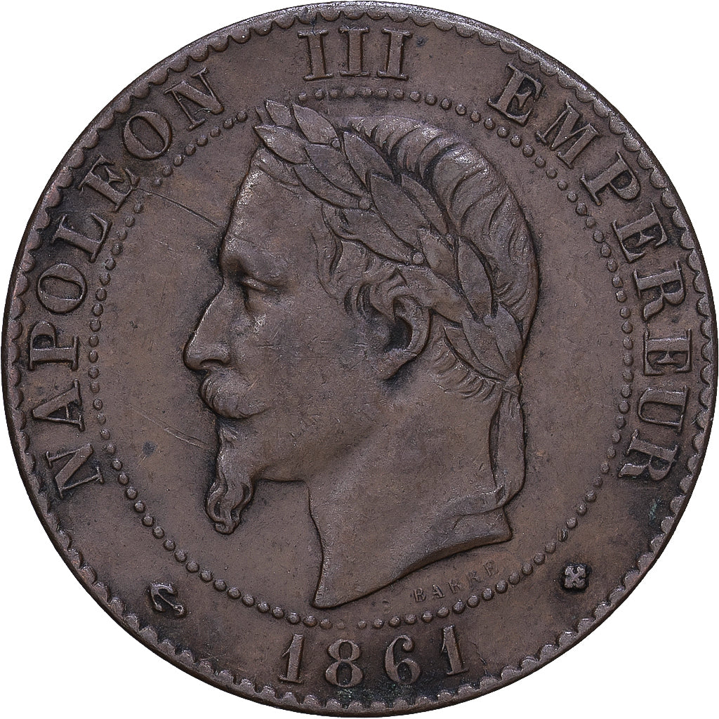 Moneda, Francia, Napoleon III, Napoléon III, 2 Centimes, 1861, Strasbourg, BC+
