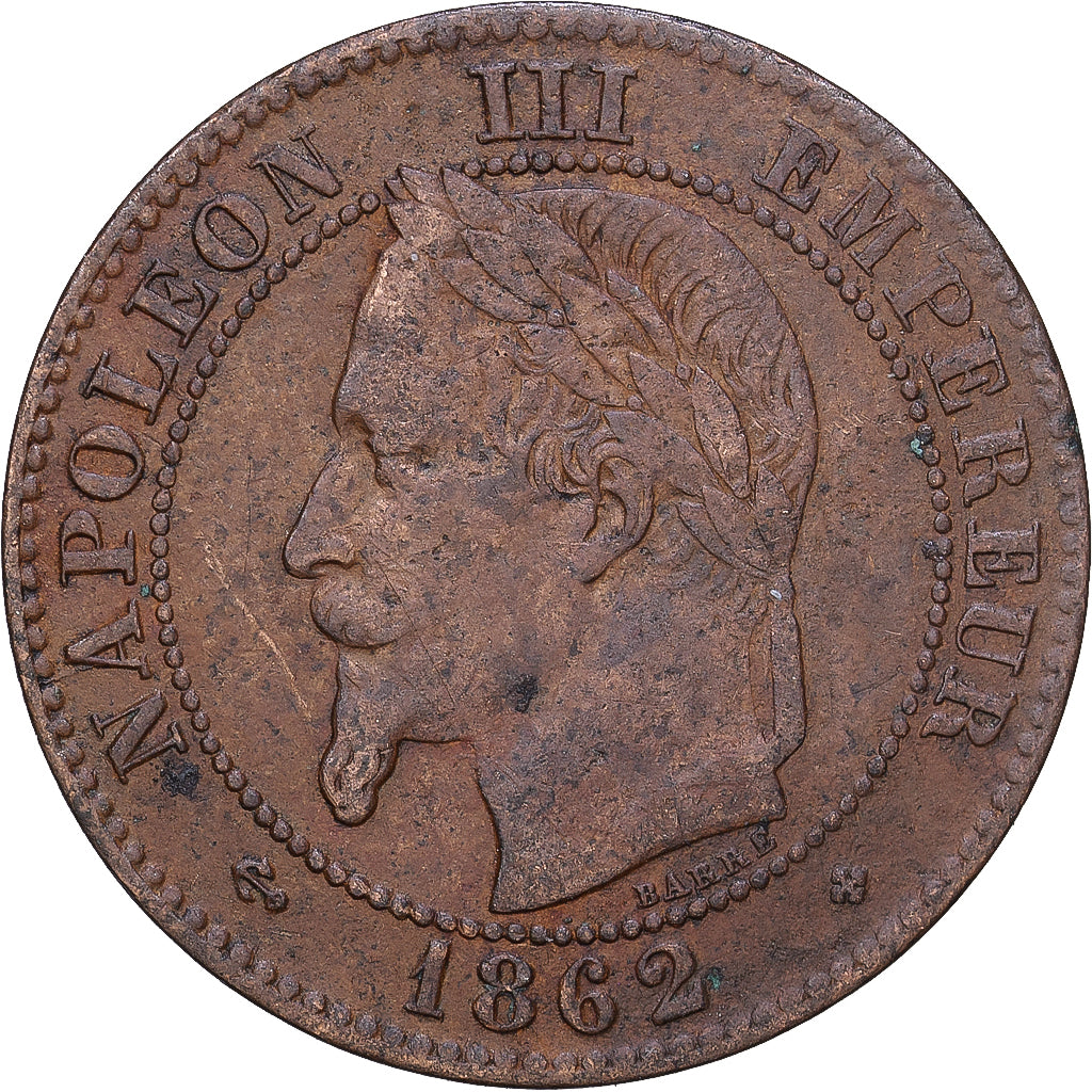 Francia, Napoleon III, 2 Centimes, Napoléon III, 1862, Strasbourg, Bronce, MBC