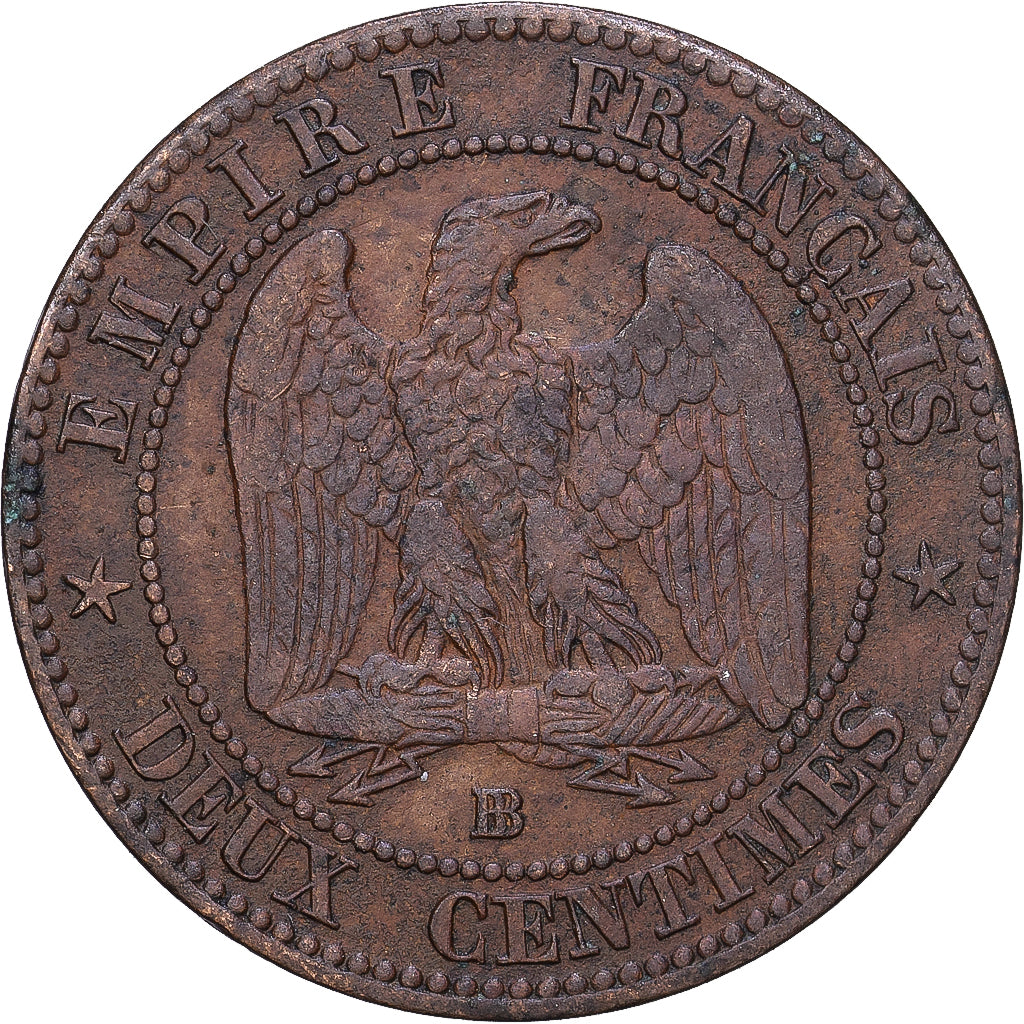 Francia, Napoleon III, 2 Centimes, Napoléon III, 1862, Strasbourg, Bronce, MBC