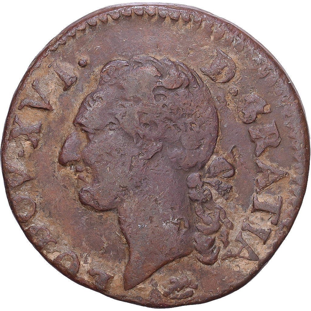 Francja, Louis XVI, 1/2 Sol, 1790, Montpellier, Miedź, VF(20-25), Gadoury:349