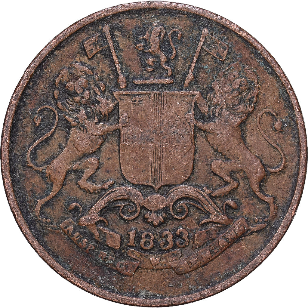 Indie Brytyjskie, BOMBAY PRESIDENCY, 1/4 Anna, Paisa, 1833, Calcutta, Miedź
