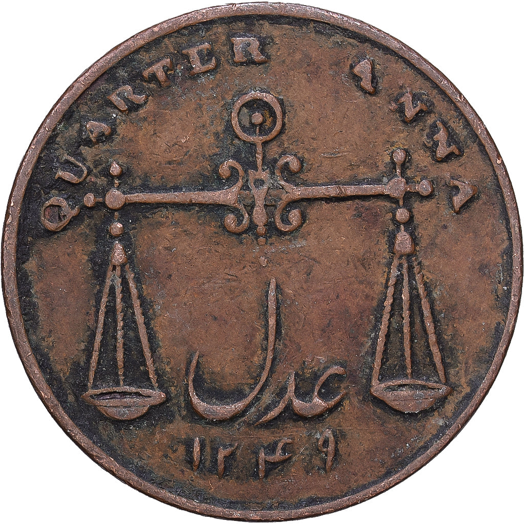 Indie Brytyjskie, BOMBAY PRESIDENCY, 1/4 Anna, Paisa, 1833, Calcutta, Miedź