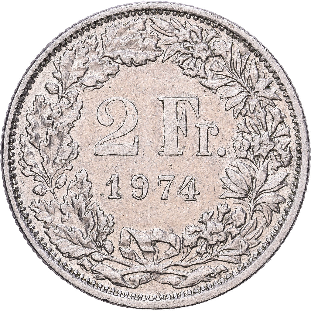 Zwitserland, 2 Francs, 1974, Bern, Cupro-nikkel, ZF, KM:21a.1