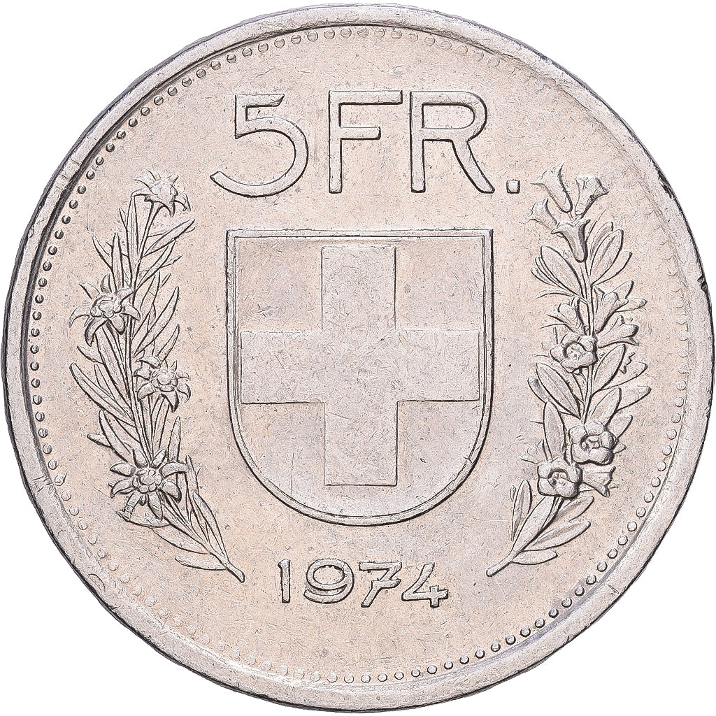 Suiza, 5 Francs, 1974, Bern, Cobre - níquel, MBC, KM:40a.1