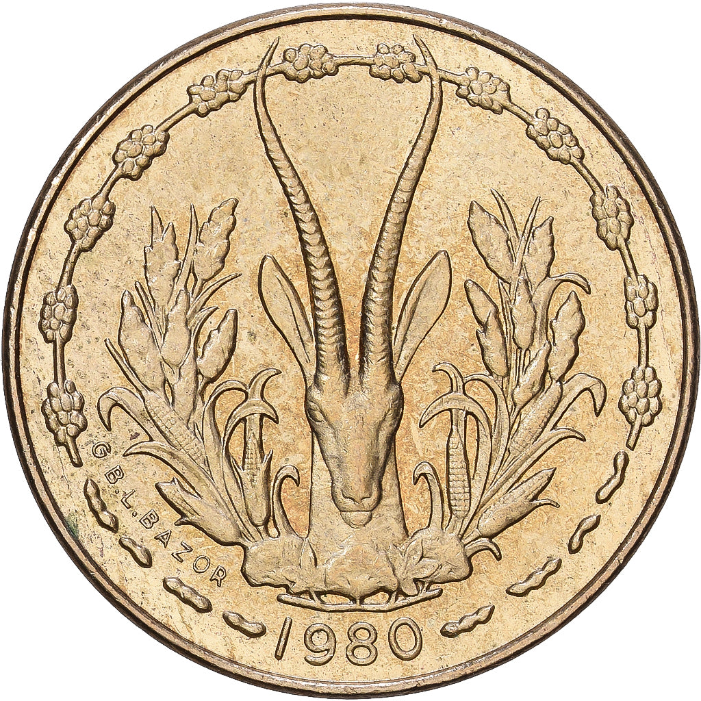 Côte d'Ivoire, 5 Francs, 1980, Aluminum-Nickel-Bronze, SUP, KM:2a